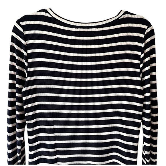 LOFT | NWOT BLACK WHITE PINK STRIPED MIDI DRESS LONG SLEEVED | SIZE: 6 - Picture 7 of 10